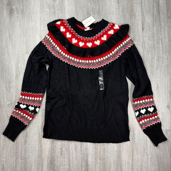 Charter Club Women's Size L Black Fair Isle Print Ruffle Warm Winter Sweater New - Picture 3 of 4
